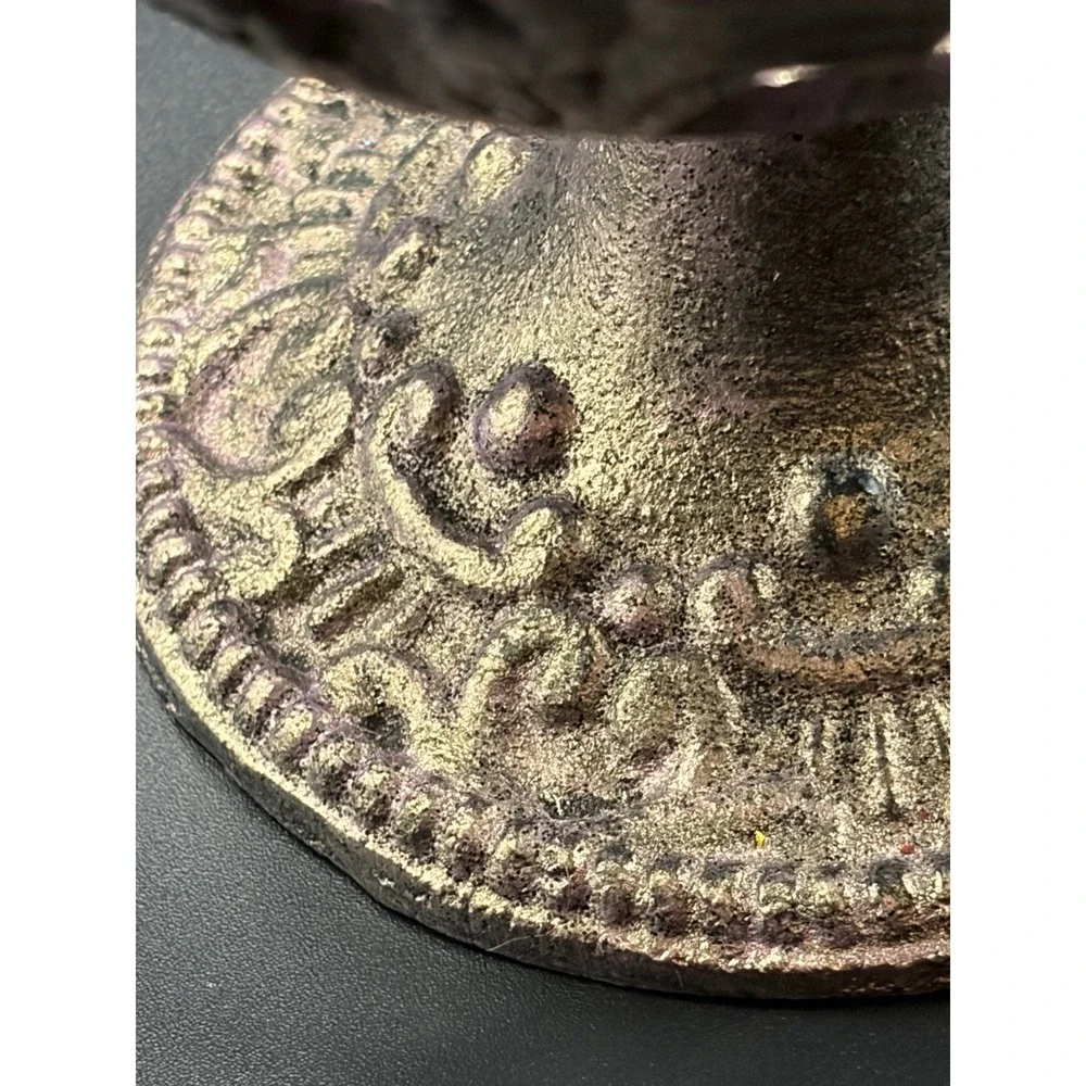 Metal Cast‎ Iron Candle Trinket holder/ Ornate Pedestal Dish Patina Finish